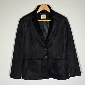 ELIE Tahari Black Faux Suede Vegan Leather 2 Button Blazer Jacket Womens Size 8